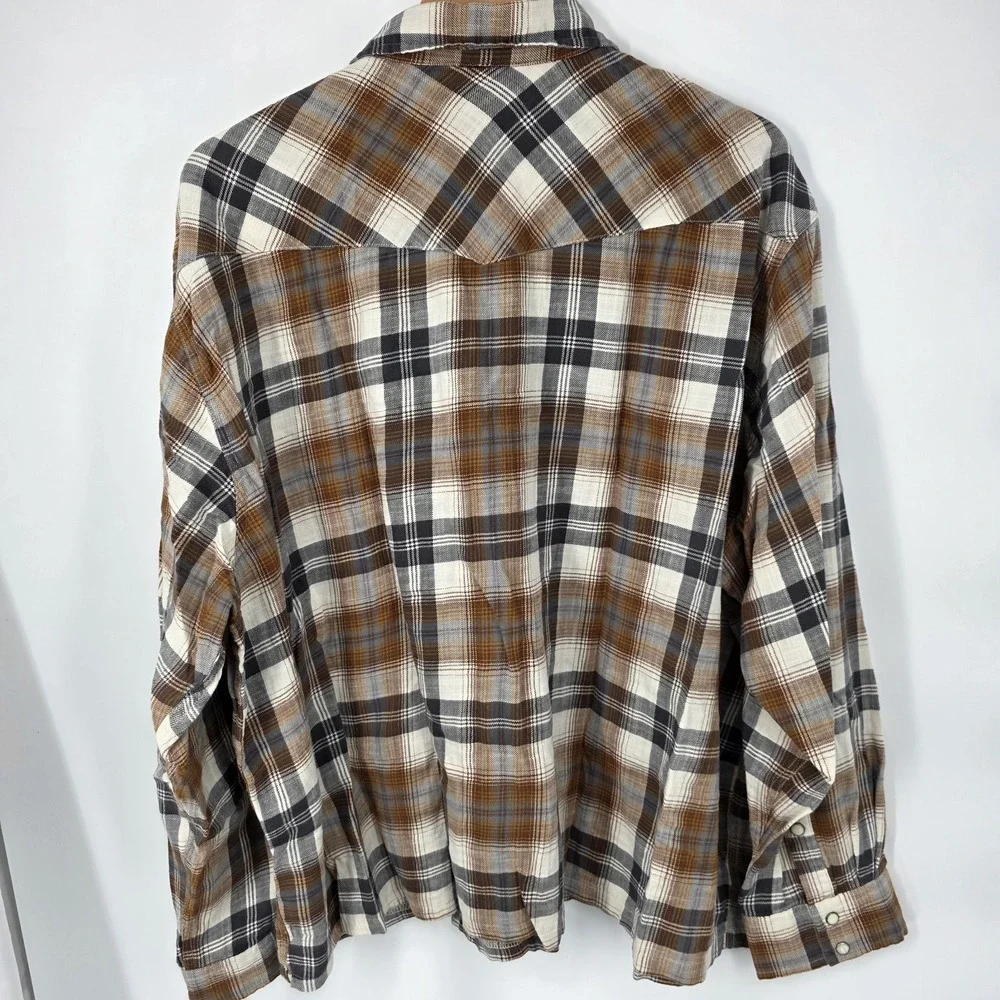 Blake Shelton Lands End Mens 3XL‎ Flannel Shirt Pearl Snap Western Long Sleeve